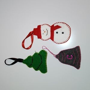Hand-stitched Monogrammed Christmas flat felt ornaments Set of 3